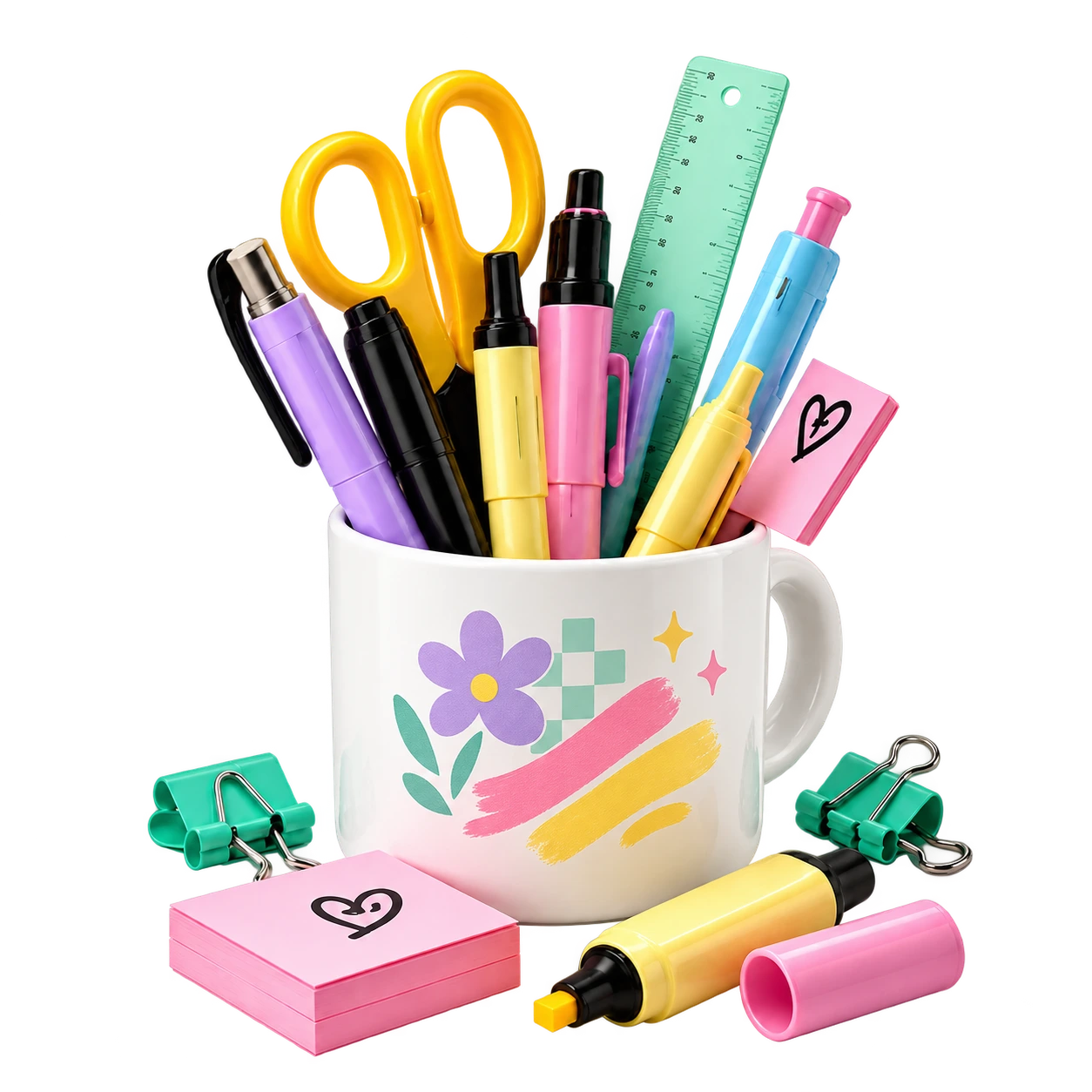 Portalápices con útiles de colores